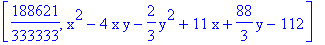 [188621/333333, x^2-4*x*y-2/3*y^2+11*x+88/3*y-112]